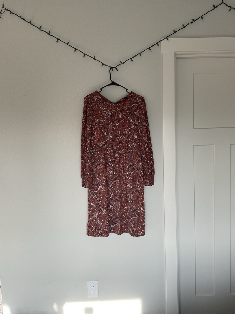 Mikarose Rust Red Floral Long-Sleeve Midi Dress